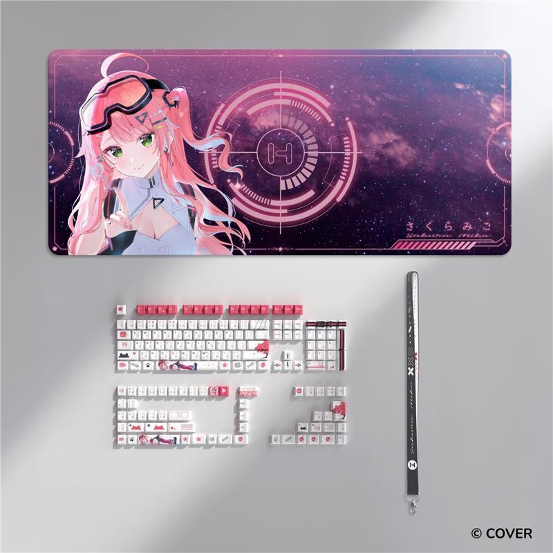 HYTE Sakura Miko Keycap Set and Desk Pad Bundle White