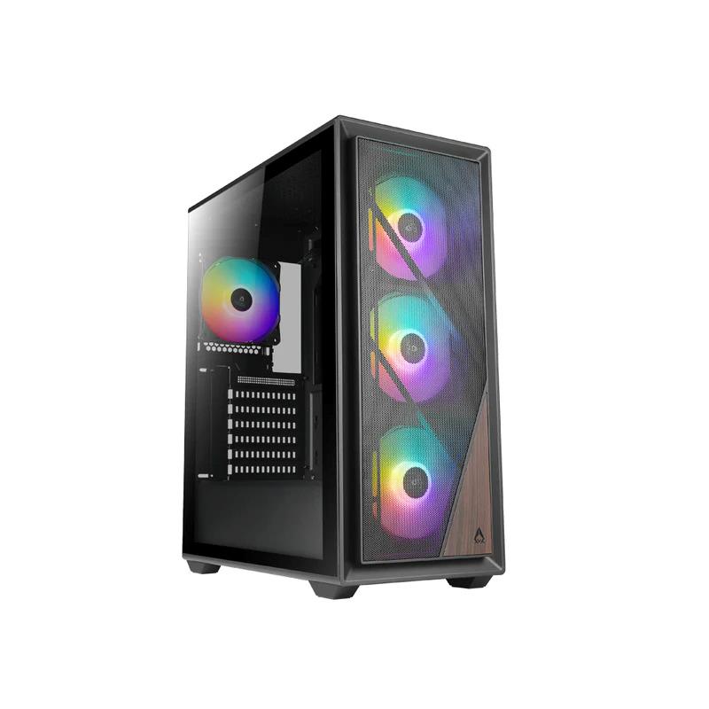 AZZA FOREST 370 Mid Tower ATX Gaming Computer Case, 4* ARGB/PWM Fans, Slidable Tempered Glass Side Window, ARGB lighting, 2*USB