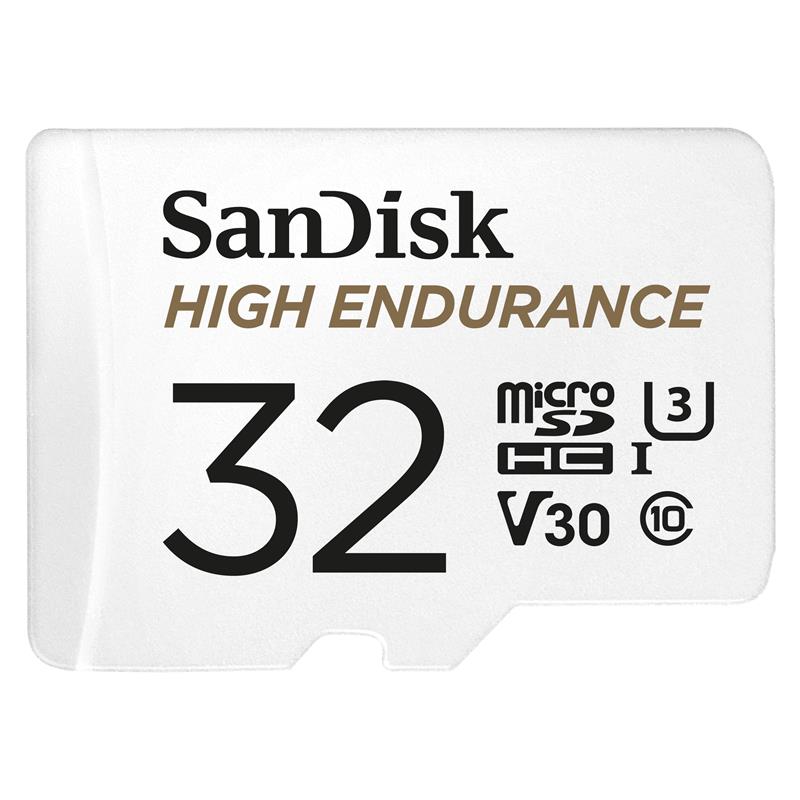 Carte microSD SanDisk High Endurance de 32 Go, 100/40 Mo/s, U3 V30 C10, blanche