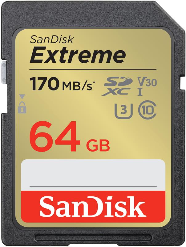 SanDisk Extreme SD 64 Go 170/80 Mo/s RW C10 UHS U3 V30 Or
