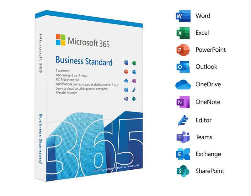 Microsoft 365 Business Standard - 1 User 1-Year Subscription - French - no Disc - Activation Key Only - Retail Pack (KLQ-00218)