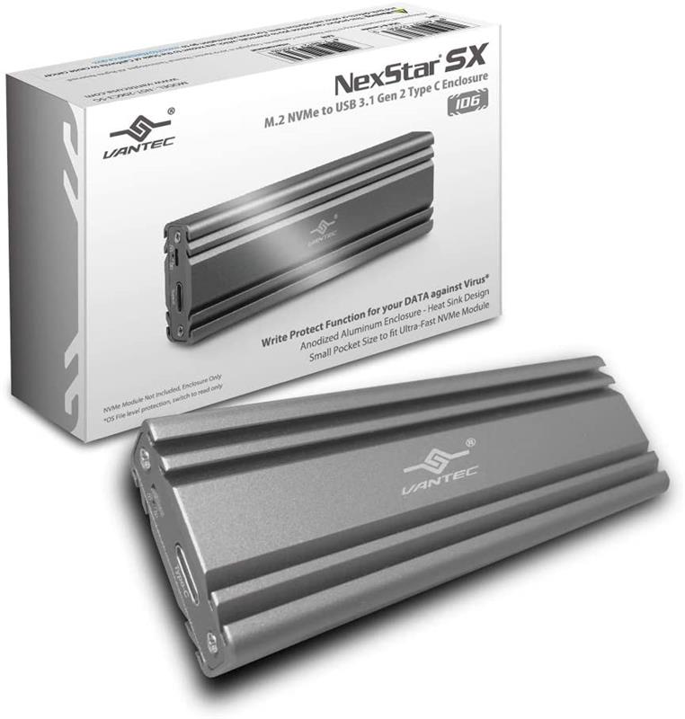 Vantec (NST-206C3-SG) M.2 Nvme SSD to USB 3.1 Gen 2 Type C Enclosure with C to C Cable, Space Gray Color, ID6