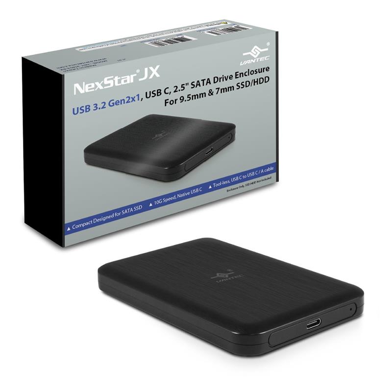 Vantec JX Series, USB 3.2 Gen2x1 (10Gbps), USB C, 2.5" SATA Drive