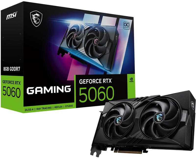 Carte graphique MSI GeForce RTX 5060 8G GAMING OC, GDDR6 8G, PCI-E 5.0, 128 bits, 8 broches