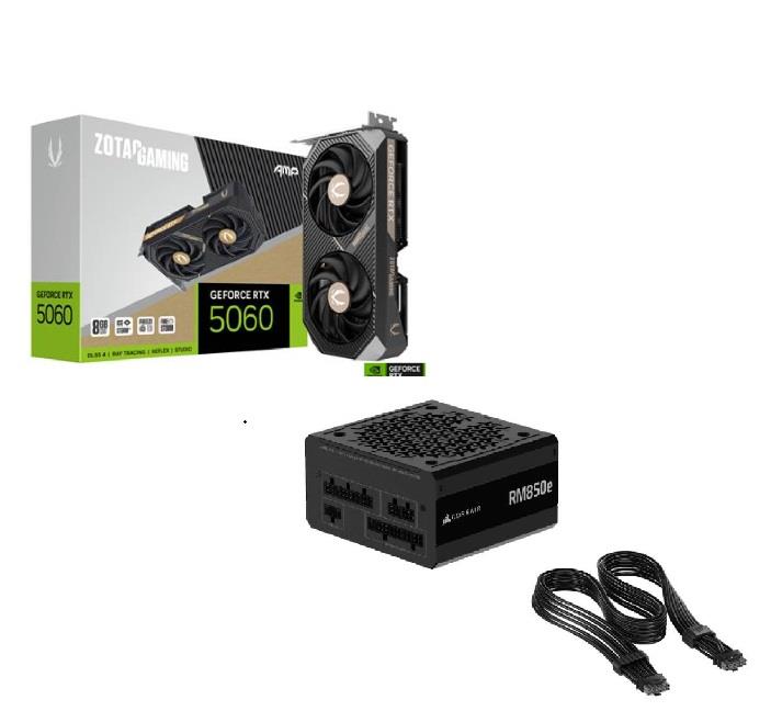 ZOTAC GAMING GeForce RTX 5060 AMP 8GB GDDR7 GPU + CORSAIR RM850e PSU