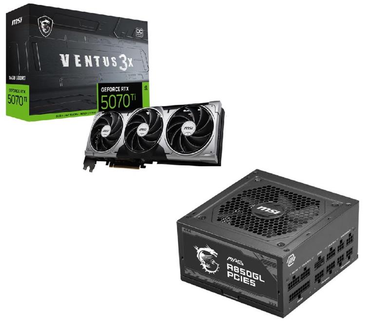 MSI GeForce RTX 5070 Ti 16G VENTUS 3X OC + MAG A850GL PSU