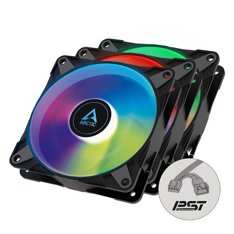 Arctic P12 PWM PST A-RGB 0dB (Noir) 120mm Ventilateur de boîtier à pression optimisée | Vitesse contrôlée PWM avec PST | Ecl...