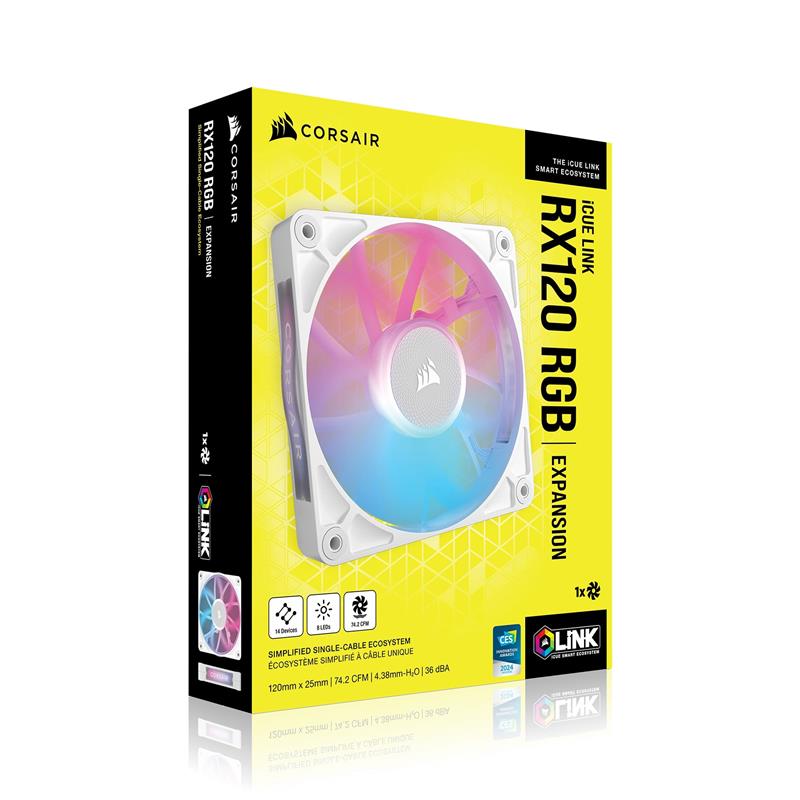 CORSAIR RX Series, iCUE LINK RX120 RGB 120mm Fan, White, Single