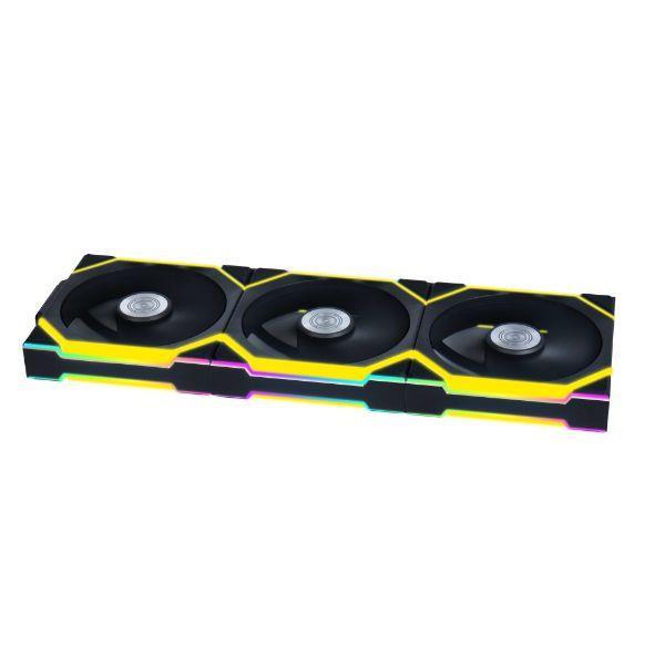 Lian Li UNI FAN SL 120 Ventilateur à pales inversées sans fil RVB 120 mm, paquet de 3 avec contrôleur de ventilateur, Noir