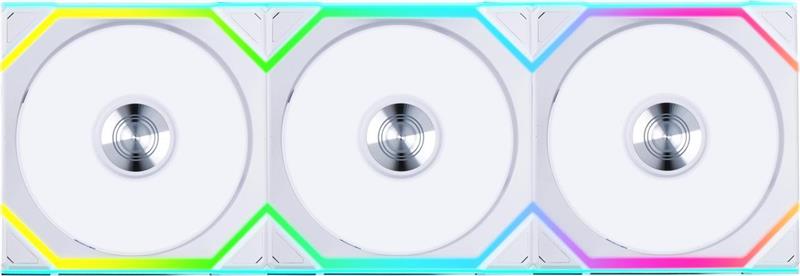 Lian Li UNI FAN SL 120 Ventilateur à pales inversées sans fil RVB 120 mm, paquet de 3 avec contrôleur de ventilateur, Blanc