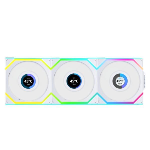 LIAN LI UNI FAN SL WIRELESS RGB LCD Reverse White Color 3x 12cm Fan Pack avec contrôleur (lame inversée)