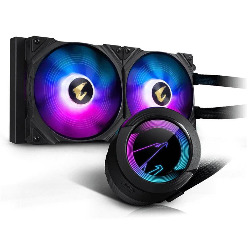 GIGABYTE AORUS WATERFORCE 280 AIO Liquid CPU Cooler, 280mm Radiator with 2X 140mm Low Noise ARGB Fans, Rotatable ARGB Lighti...