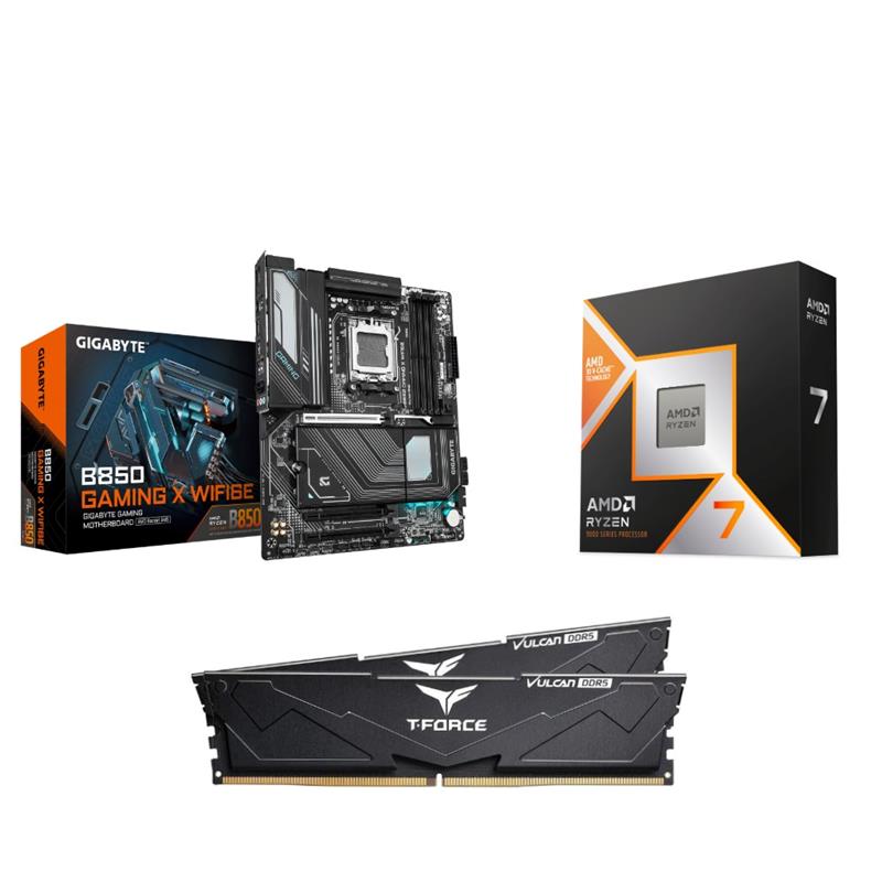 AMD Ryzen 7 9800X3D CPU + GIGABYTE B850 GAMING X WIFI6E Carte Mère + T-Force 32GB D5 6000MHz CL30 RAM