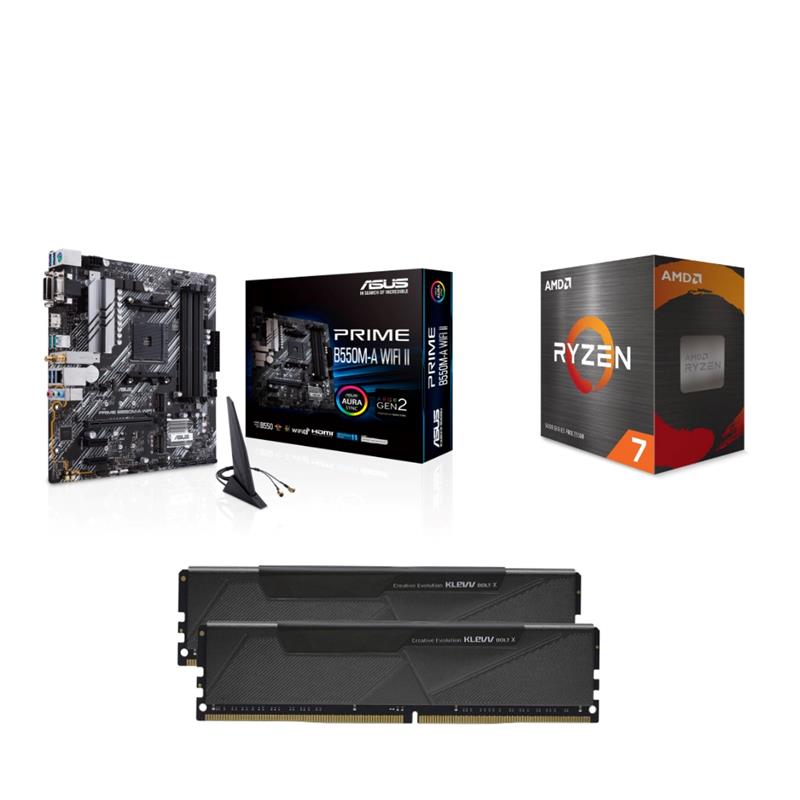 AMD Ryzen 7 5700X CPU + ASUS Prime B550M-A WIFI II Motherboard + KLEVV BOLT X 16GB DDR4 3200MHz CL16 RAM