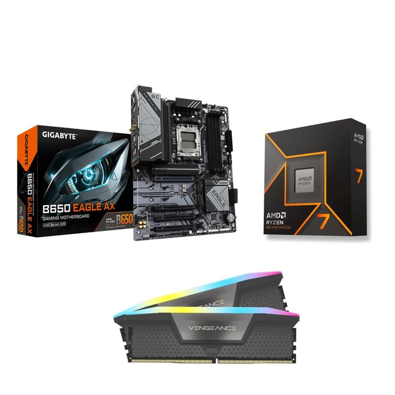 AMD R7 9700X CPU +  GIGABYTE B650 EAGLE AX WIFI Motherboard + CORSAIR RGB 32GB D5 6000MHz Black RAM