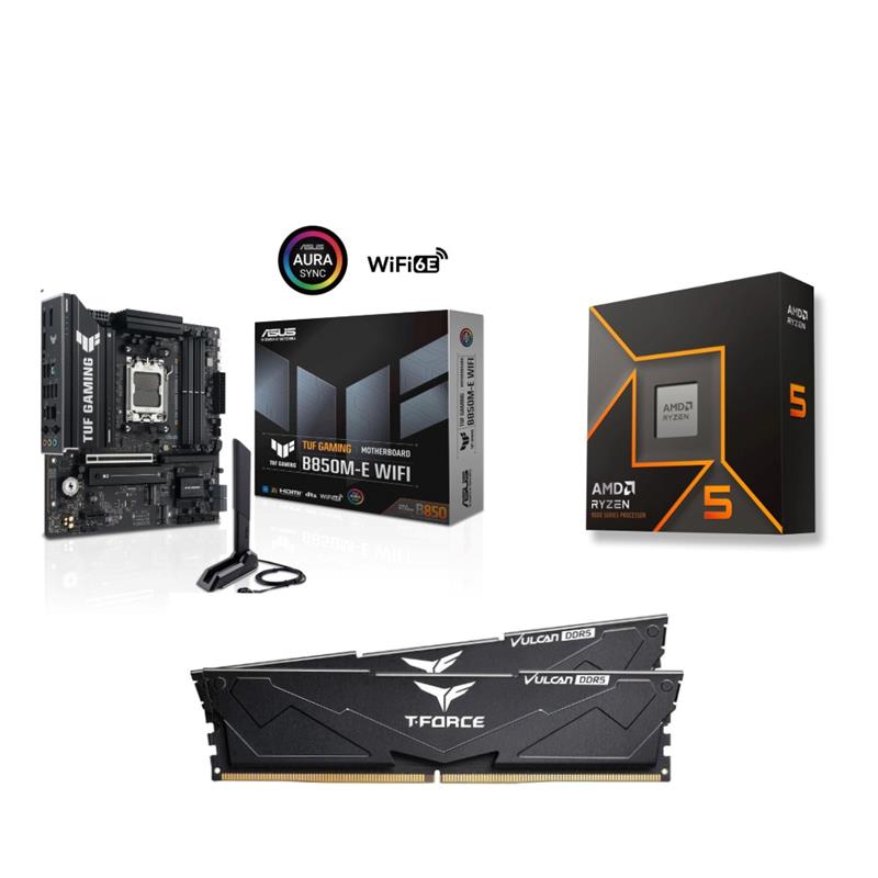 AMD Ryzen 5 9600X CPU + ASUS TUF GAMING B850M-E WIFI Carte Mère + T-Force 32GB D5 6000MHz CL30 RAM
