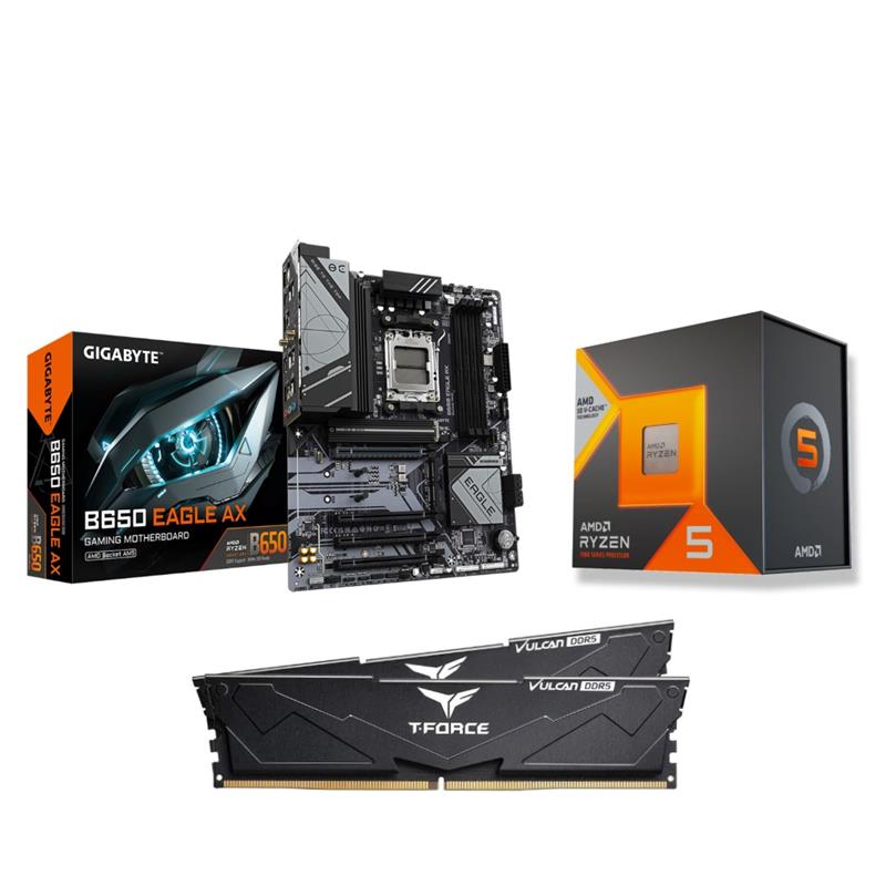 AMD R5 7600X3D CPU + GIGABYTE B650 EAGLE AX Carte mère + T-Force 32GB D5 6000MHz CL30 RAM