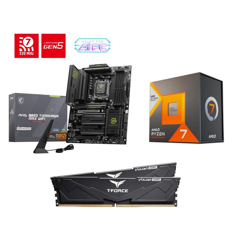 AMD R7 7800X3D CPU + MSI MAG B850 TOMAHAWK MAX WIFI Motherboard + T-Force 32GB D5 6000MHz CL30 RAM