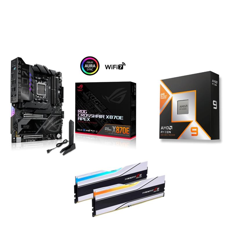 AMD Ryzen 9 9950X3D CPU + ASUS ROG CROSSHAIR X870E APEX Motherboard + G.SKILL Trident Z5 Neo RGB 64GB D5 6000MHz CL30 RAM