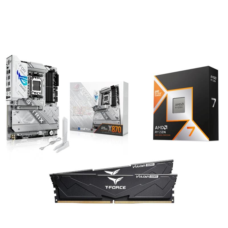 AMD Ryzen 7 9800X3D CPU + ASUS ROG STRIX X870-A GAMING WIFI Carte mère + T-Force 32GB D5 6000MHz CL30 RAM