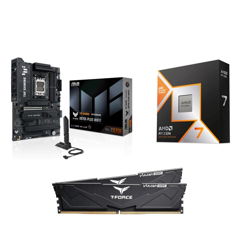 AMD Ryzen 7 9800X3D CPU + ASUS TUF GAMING X870E-PLUS WIFI7 Motherboard + T-Force 32GB D5 6000MHz CL30 RAM