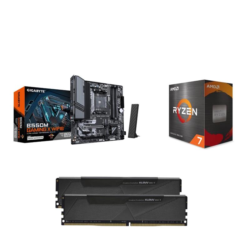 AMD Ryzen 7 5700X CPU + GIGABYTE B550M GAMING X WIFI6 Motherboard + KLEVV BOLT X 16GB DDR4 3200MHz CL16 RAM