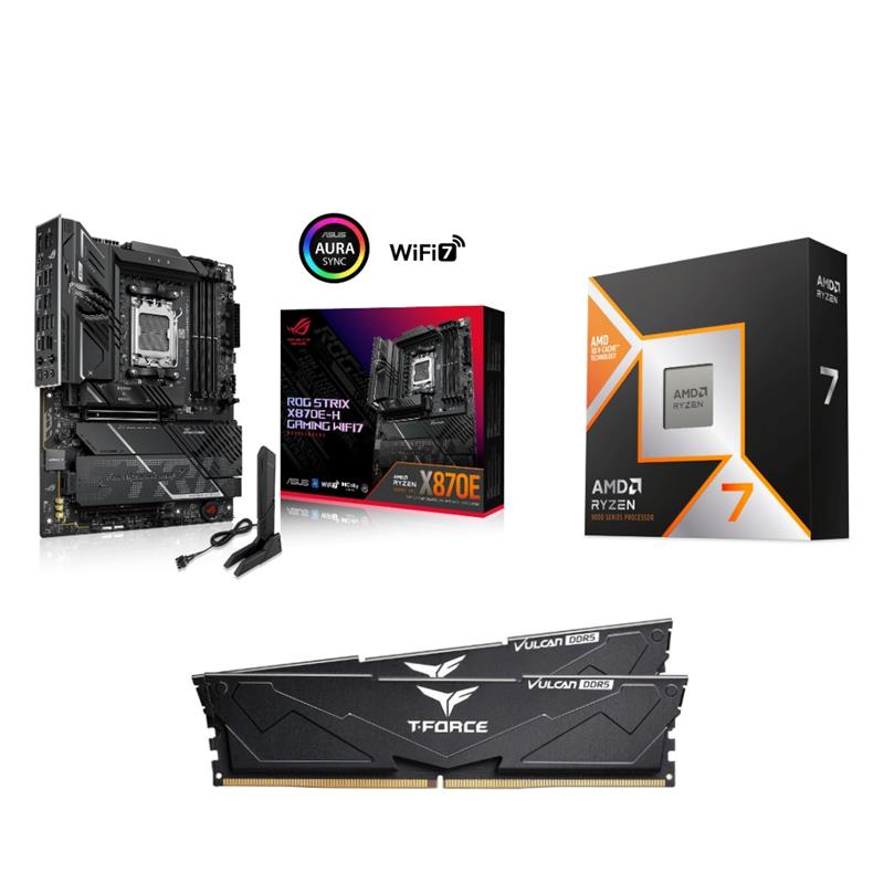 AMD R7 9800X3D CPU + ASUS ROG STRIX X870E-H GAMING WIFI7 Motherboard + T-Force 32GB D5 6000MHz CL30 RAM