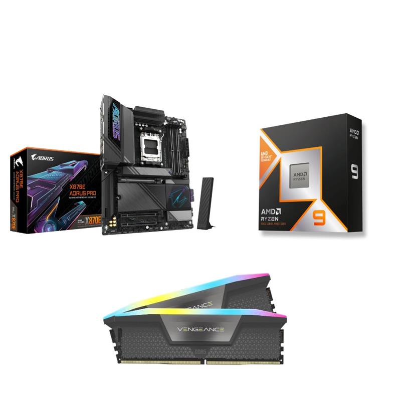 AMD R9 9950X3D CPU + GIGABYTE X870E AORUS PRO  Carte Mère + CORSAIR RGB 32 Go DDR5 RAM