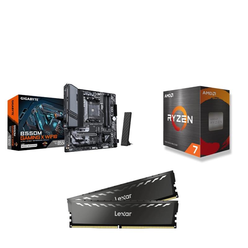 AMD Ryzen 7 5800X CPU + GIGABYTE B550M GAMING X WIFI6 Motherboard + Lexar THOR 16GB (2x8GB) DDR4 CL16 RAM