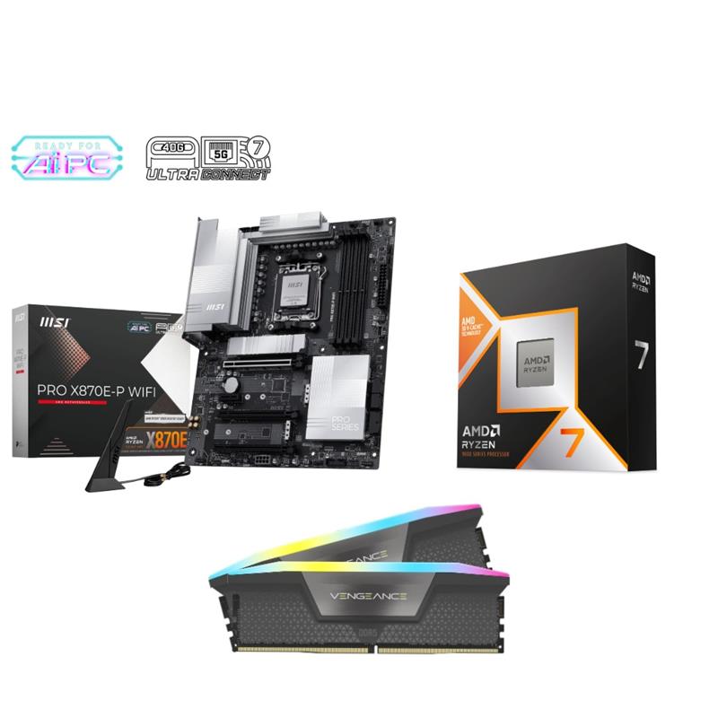 AMD R7 9800X3D CPU + MSI PRO X870E-P WIFI Motherboard + CORSAIR RGB 32GB DDR5 RAM