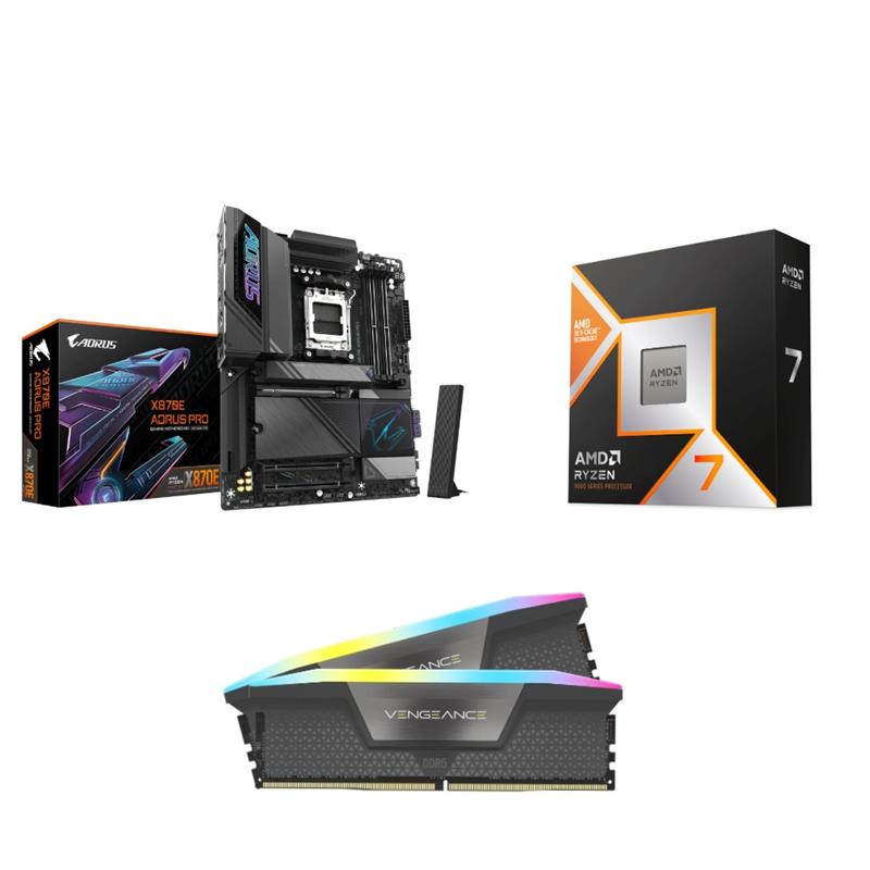 AMD R7 9800X3D CPU + GIGABYTE X870E AORUS PRO  Carte Mère + CORSAIR RGB 32 Go DDR5 RAM