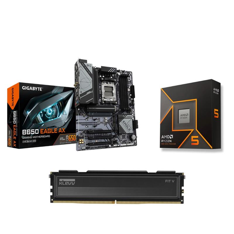 AMD Ryzen 5 9600X  CPU + GIGABYTE B650 EAGLE AX Carte mère + KLEVV FIT V 16 Go DDR5 5600MHz CL30 RAM