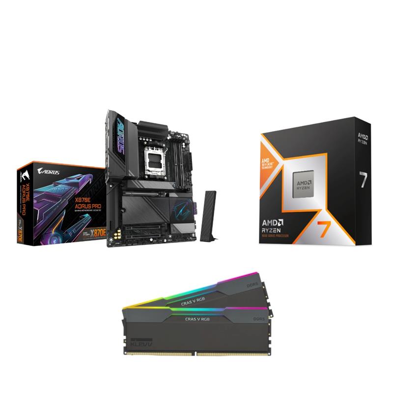 AMD R7 9800X3D CPU + GIGABYTE X870E AORUS PRO Motherboard + KLEVV RGB 32GB 6000MHz CL28 RAM