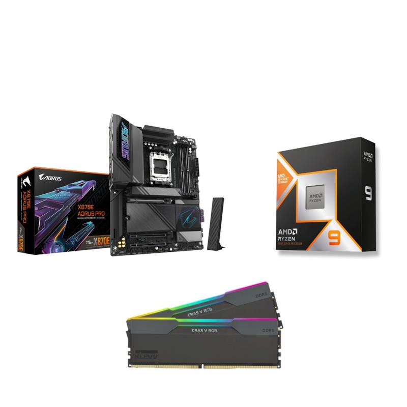 AMD R9 9950X3D CPU + GIGABYTE X870E AORUS PRO Motherboard + KLEVV RGB 32GB 6000MHz CL28 RAM