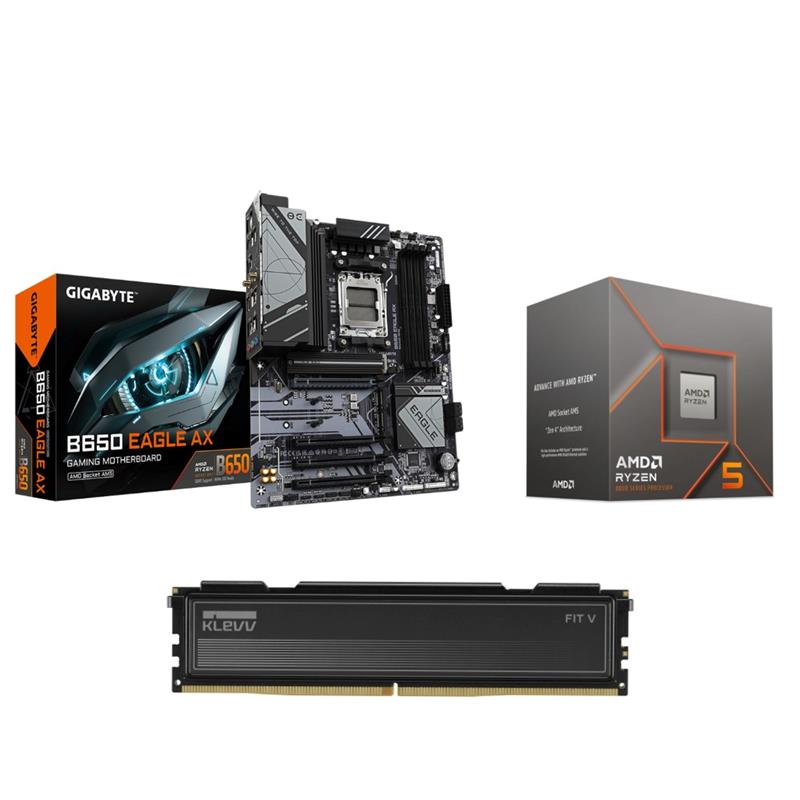 AMD Ryzen 5 8400F CPU + GIGABYTE B650 EAGLE AX Carte mère + KLEVV FIT  V 16 Go DDR5 5600MHz CL30 RAM