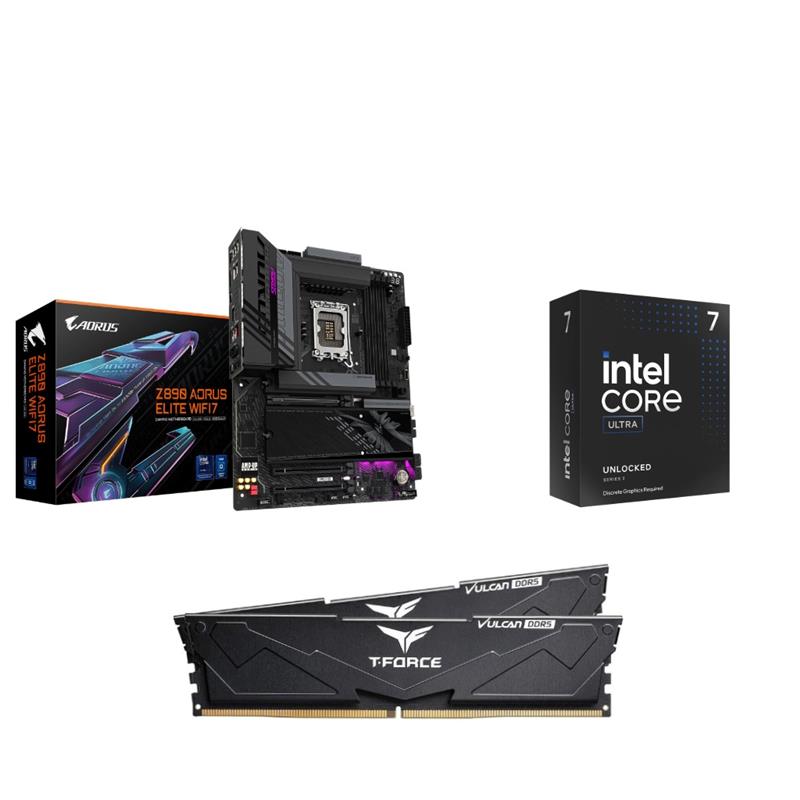 Intel Core Ultra 7 265KF CPU + GIGABYTE Z890 AORUS ELITE WIFI7 Carte mère + T-Force 32GB D5 6000MHz CL30 RAM