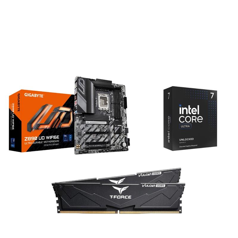 Intel Core Ultra 7 265KF CPU + GIGABYTE Z890 UD WIFI6E Carte mère + T-Force 32GB D5 6000MHz CL30 RAM