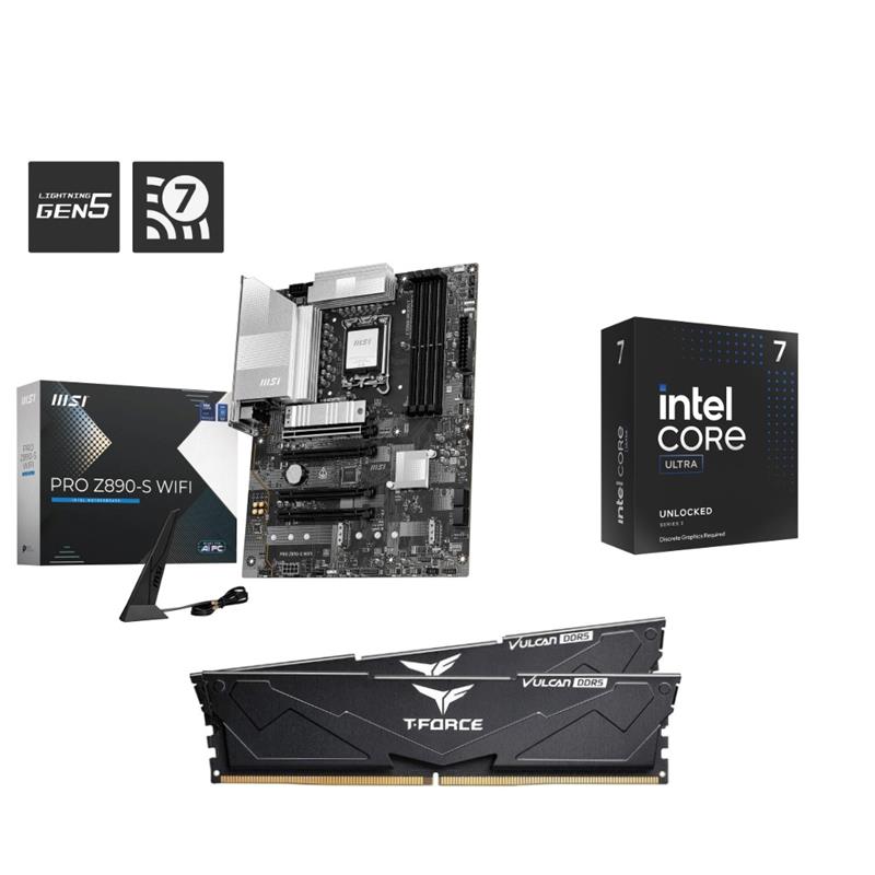 Intel Core Ultra 7 265KF CPU + MSI PRO Z890-S WIFI Motherboard + T