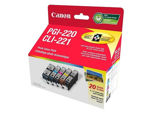 Pack économique de cartouches d'encre et de papier photo CANON PGI-220/CLI-221