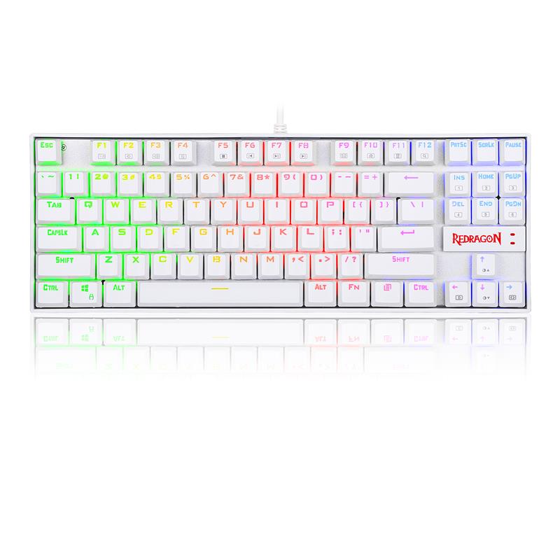 Redragon K552 Mechanical Gaming Keyboard 80% Compact 87 Key Kumara Wired  Blue Switches for Windows PC Gamers (RGB Backlit Whit
