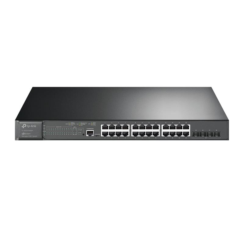TP-Link (TL-SG3428XMP) JetStream 24-Port Gigabit and 4-Port 10GE SFP+ L2+ Managed Switch with 24-Port PoE+. 24× 10/100/1000 Mbp
