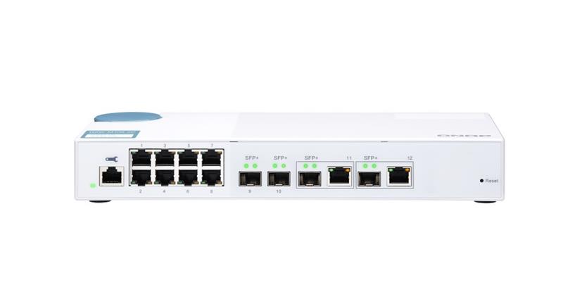 Switch géré de couche 2 à 12 ports QNAP (QSW-M408-2C). Huit ports 1GbE, deux ports 10G SFP+ et deux ports combo 10G SFP+/NBA...