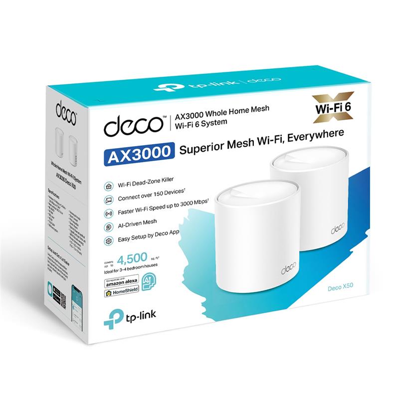 TP-Link (Deco X50(2-Pack)) - AX3000 Whole Home Mesh WiFi 6 System