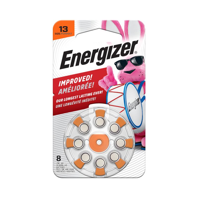 Lot de 8 piles pour appareils auditifs ENERGIZER 13 1,4 V à l'oxyde de zinc (AZ13DP8)