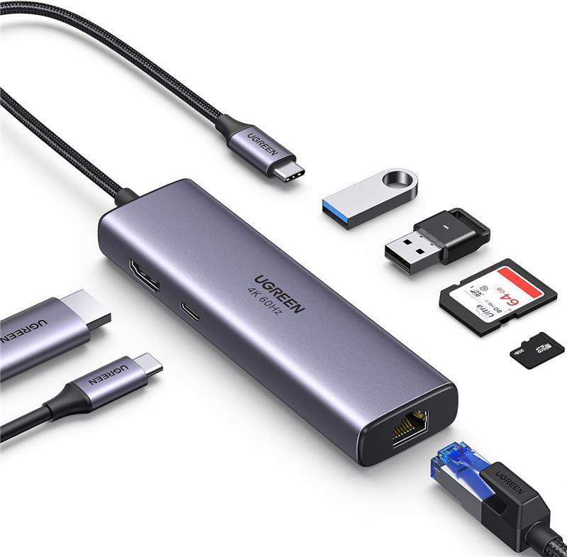 UGREEN Revodok USB C Hub, 7-in-1 with 4K 60Hz HDMI(Open Box)