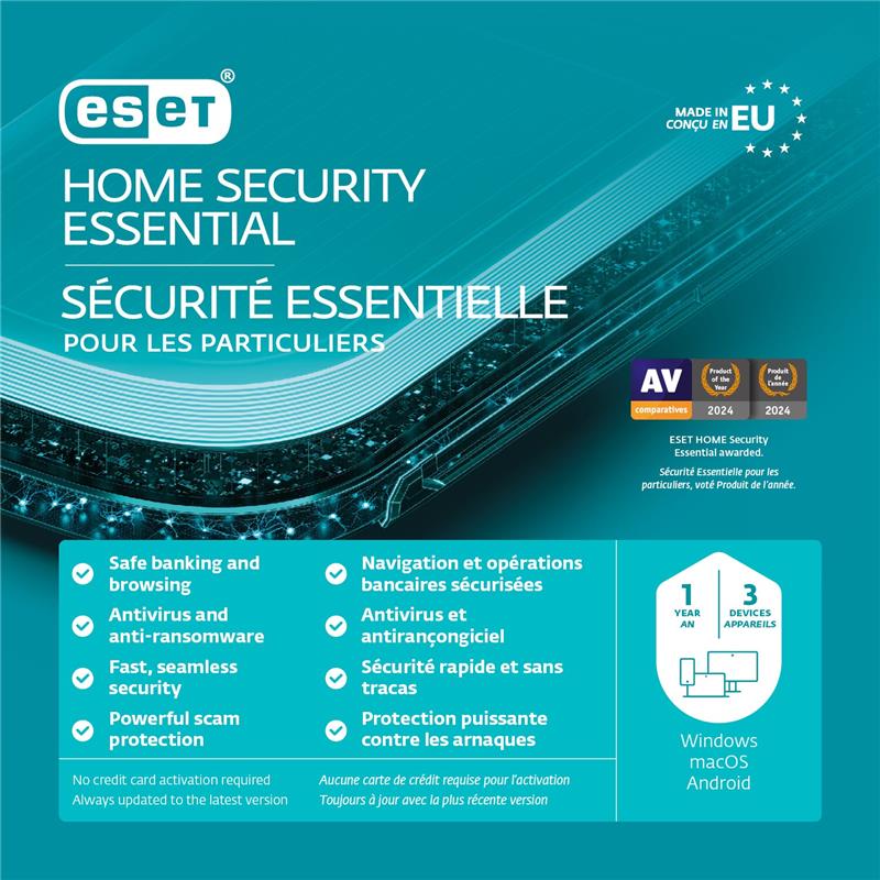 ESET Home Security Essential, 1 Year, 3 Devices, Retail Box