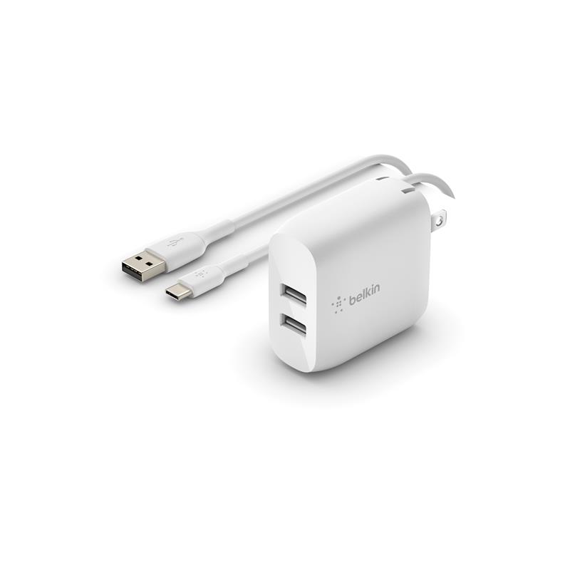 Belkin Chargeur mural double USB-A avec câble PVC A-C, 24W