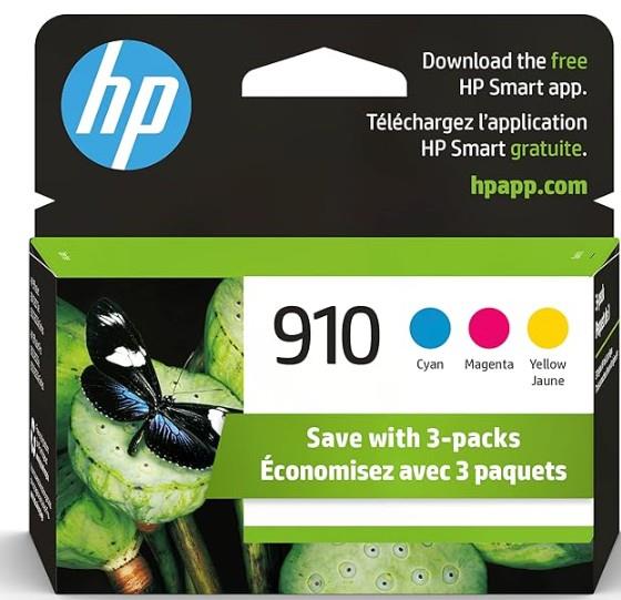HP 910 Ink Cartridge 3-Pack - Cyan, Magenta, Yellow