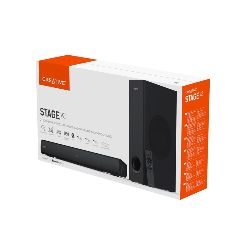 CREATIVE Stage V2 2.1 160W Soundbar with Subwoofer, Black - Canada