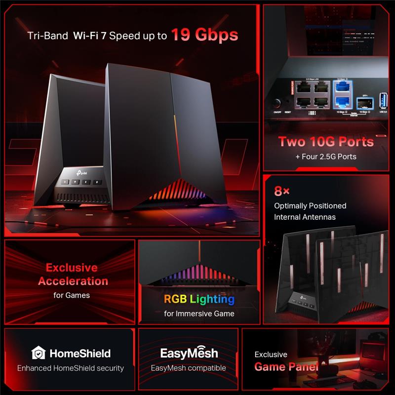 TP-Link (Archer GE800) Tri-Band BE19000 Wi-Fi 7 Gaming Router